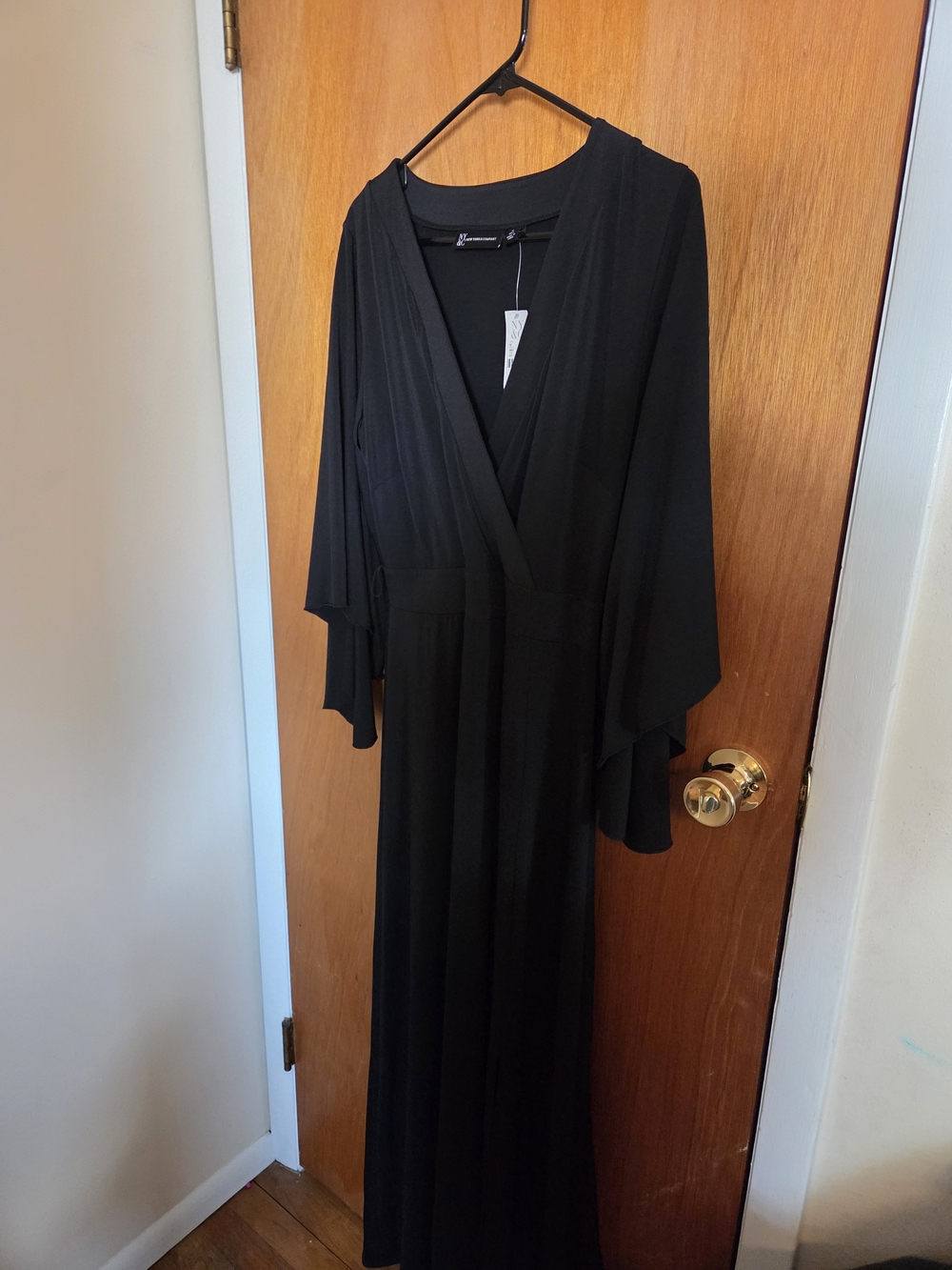 New York & Company Medium Tall Black Wrap Maxi Dress with Long Sleeves